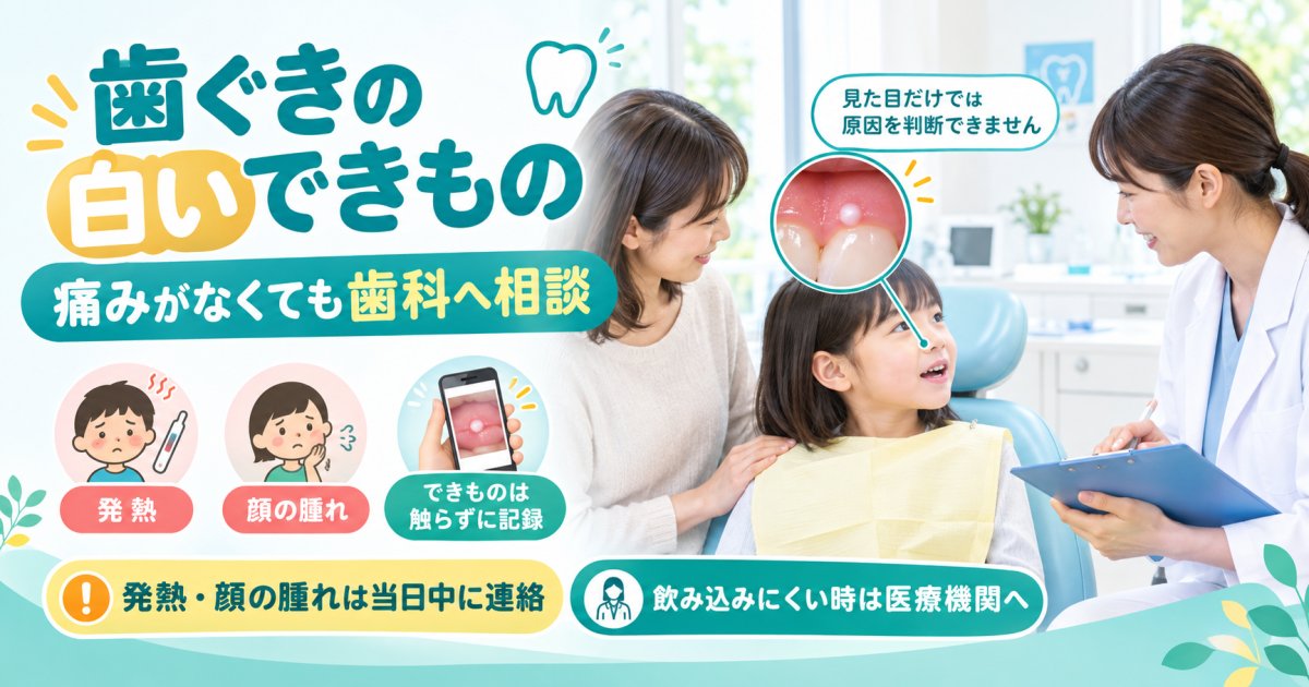 子どもの歯ぐきに白いできもの｜痛がらなくても受診？発熱時は？